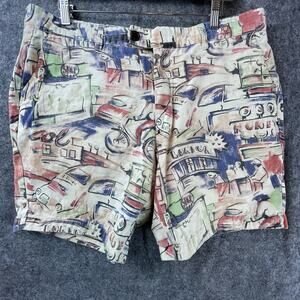 Hentsch Man Shorts Mens 36 Colorful Art Retro City Print Pastel Busy